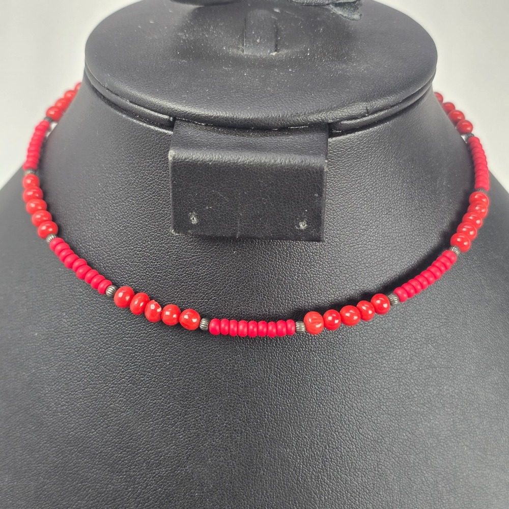 Retired Silpada Red Coral Sterling Silver Beaded Southwestern Choker Necklace